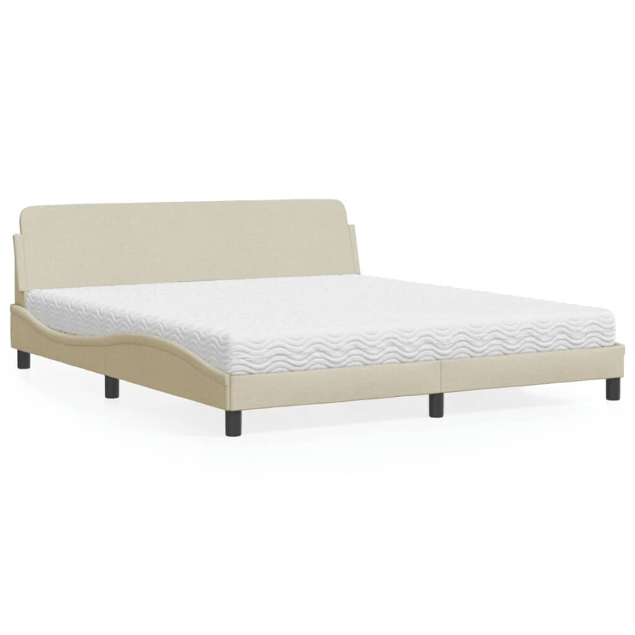 vidaXL Bed met matras "Dover" stof crèmekleurig 180x200 cm afbeelding 1