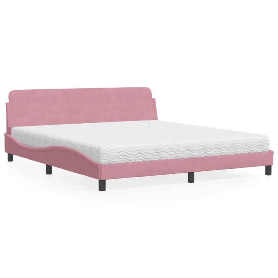 vidaXL Bed met matras fluweel roze 180x200 cm afbeelding 1