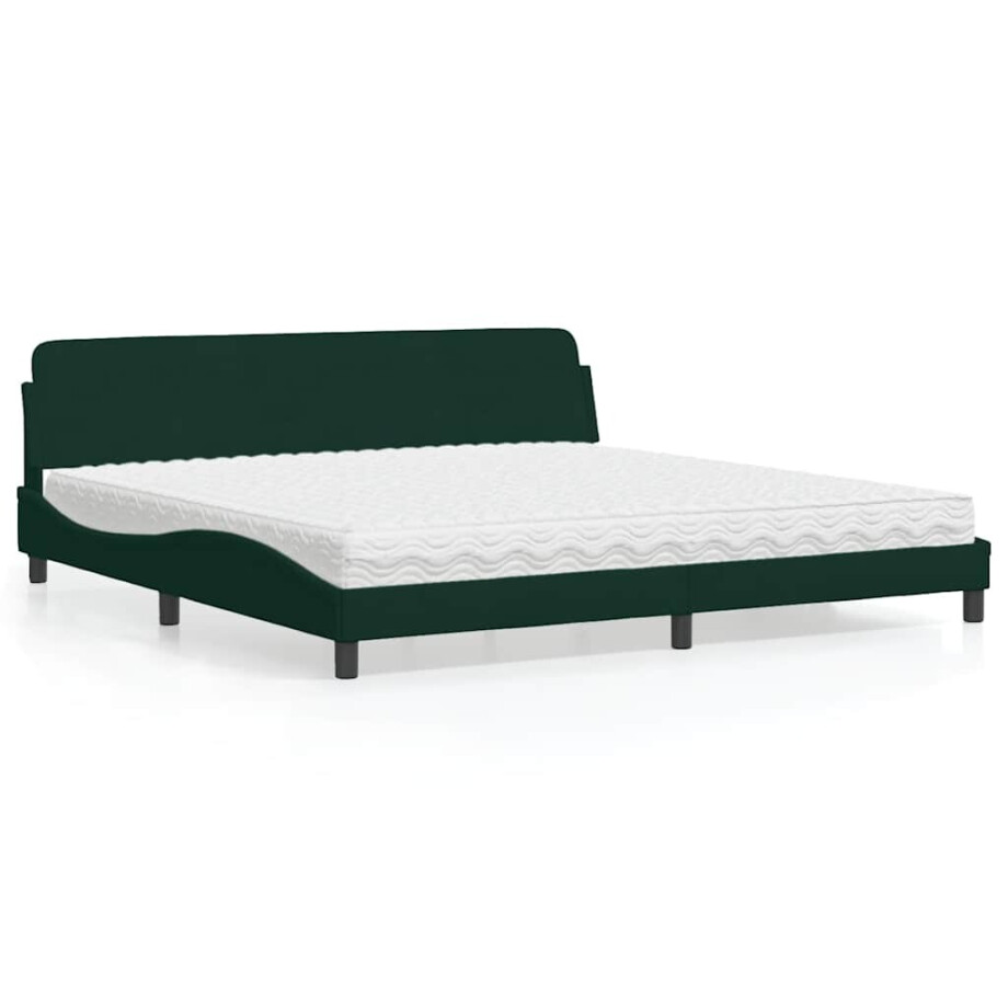 vidaXL Bed met matras "Dover" fluweel donkergroen 200x200 cm afbeelding 1