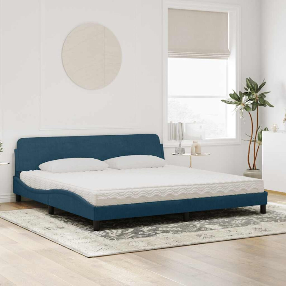 vidaXL Bed met matras "Dover" fluweel blauw 200x200 cm afbeelding 1