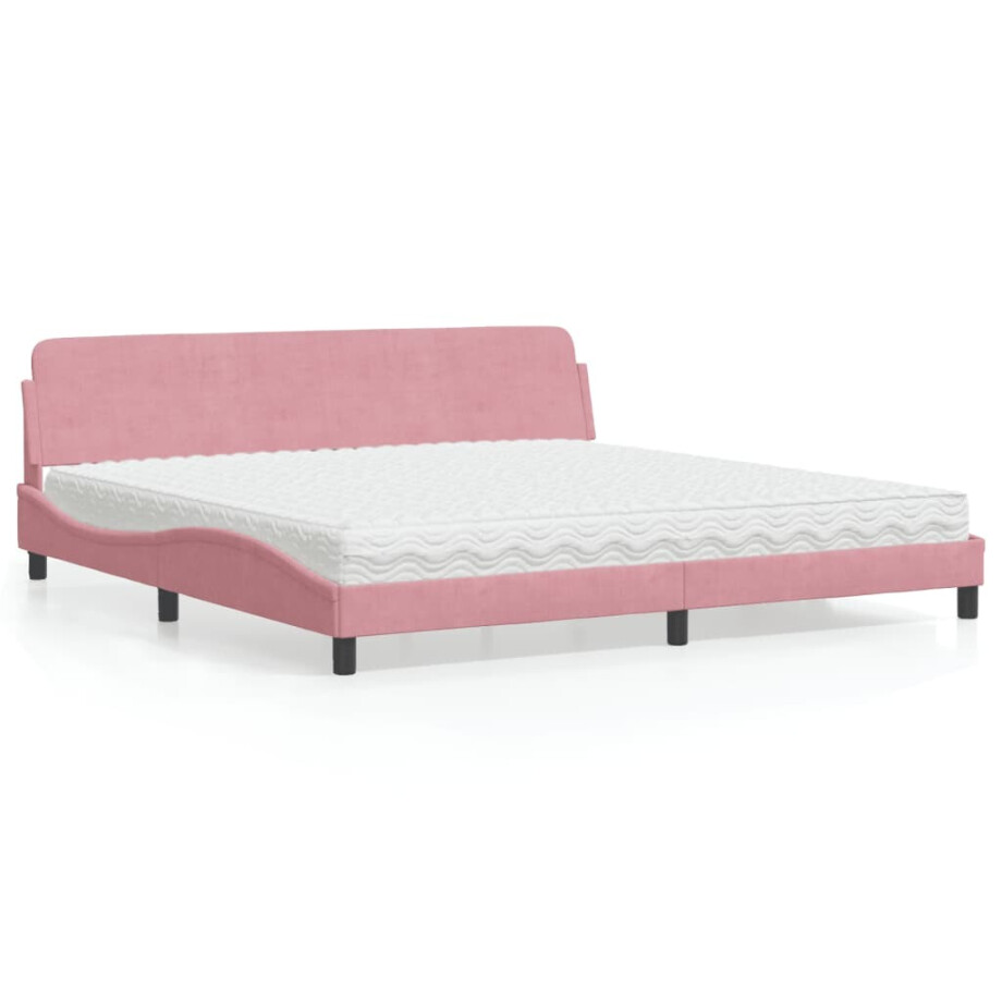 vidaXL Bed met matras "Dover" fluweel roze 200x200 cm vidaXL Bed met matras "Dover" fluweel roze 200x200 cm afbeelding 1
