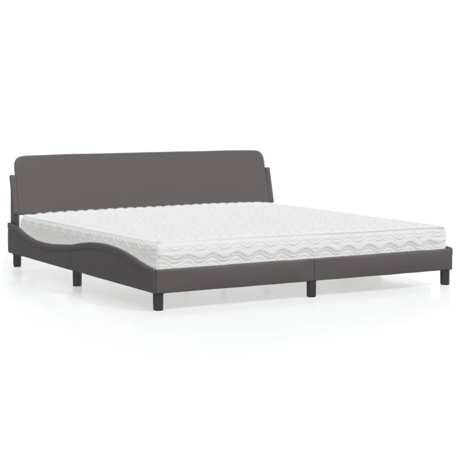 vidaXL Bed met matras "Dover" kunstleer grijs 200x200 cm afbeelding 1