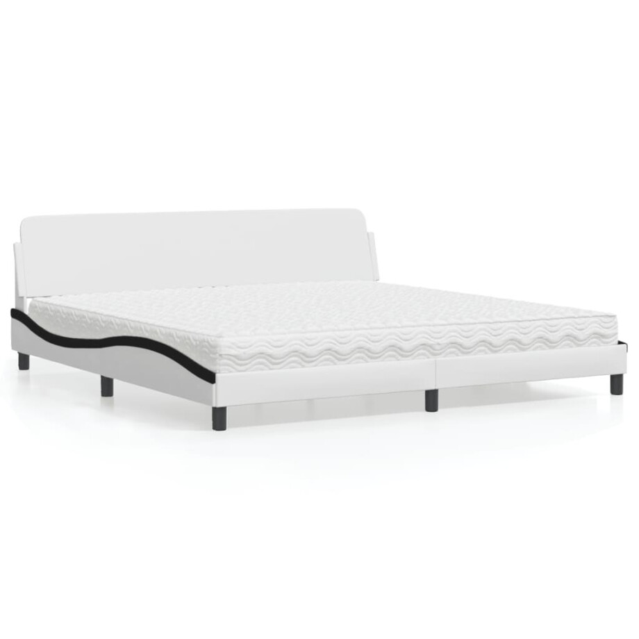 vidaXL Bed met matras "Dover" kunstleer wit en zwart 200x200 cm vidaXL Bed met matras "Dover" kunstleer wit en zwart 200x200 cm afbeelding 1