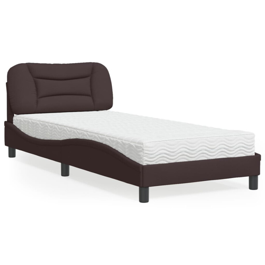 vidaXL Bed met matras "Hvar" stof donkerbruin 80x200 cm afbeelding 1