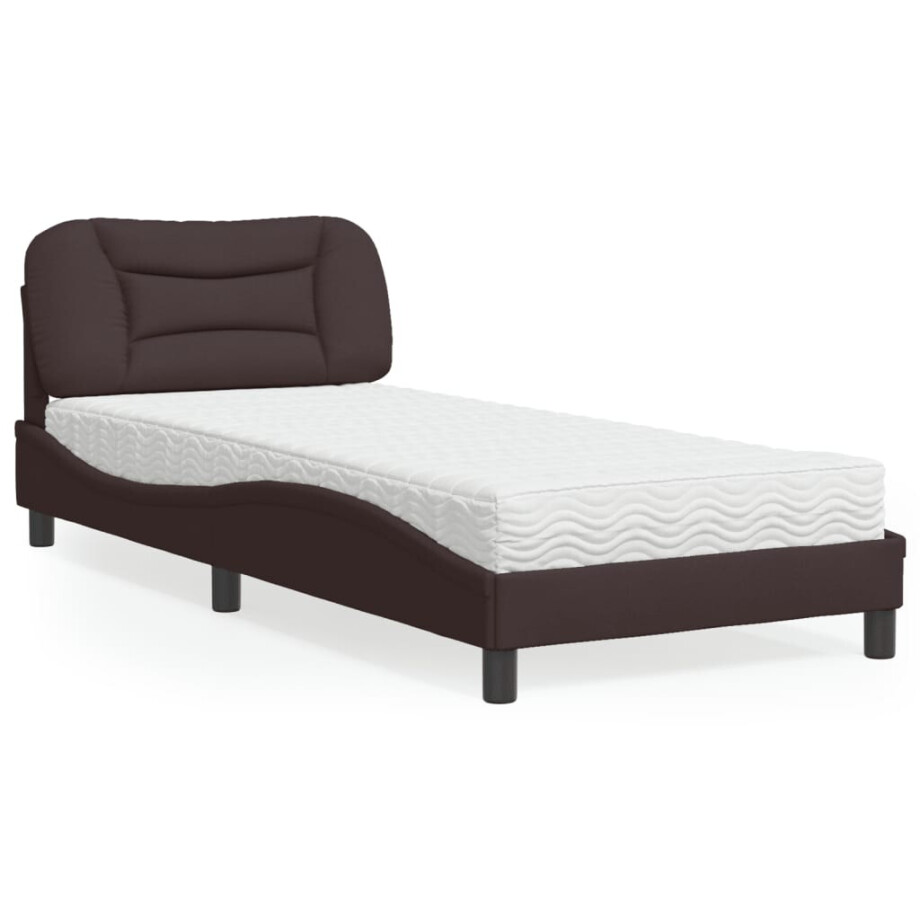 vidaXL Bed met matras "Hvar" stof donkerbruin 90x190 cm vidaXL Bed met matras "Hvar" stof donkerbruin 90x190 cm afbeelding 1
