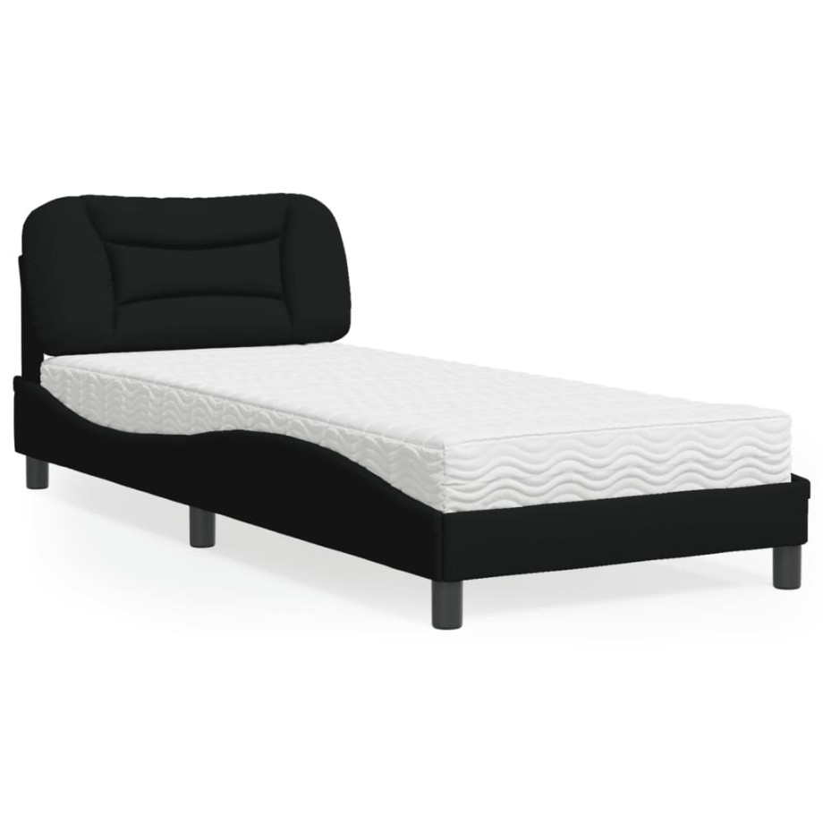 vidaXL Bed met matras stof zwart 90x200 cm afbeelding 1