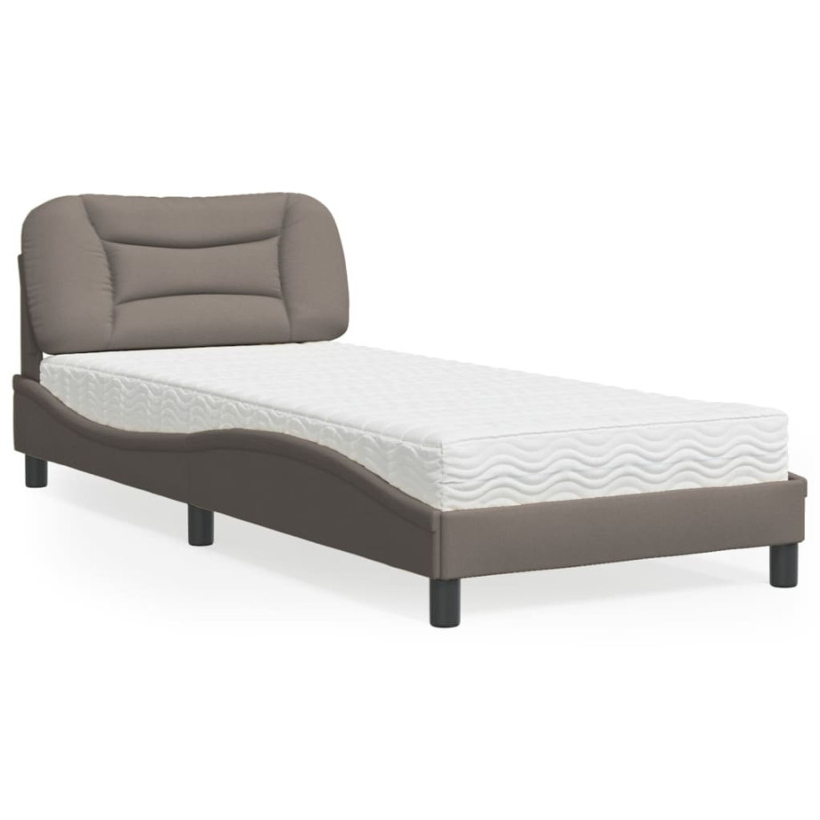 vidaXL Bed met matras stof taupe 90x200 cm afbeelding 1