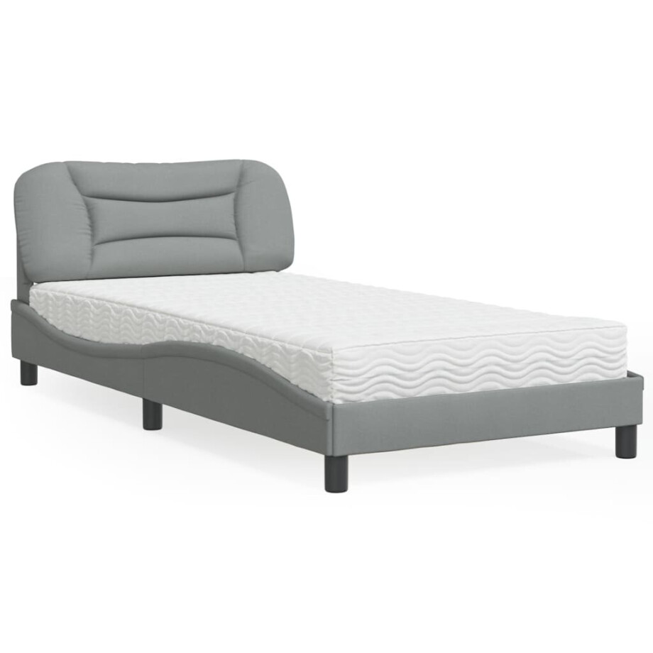 vidaXL Bed met matras "Hvar" stof lichtgrijs 100x200 cm afbeelding 1