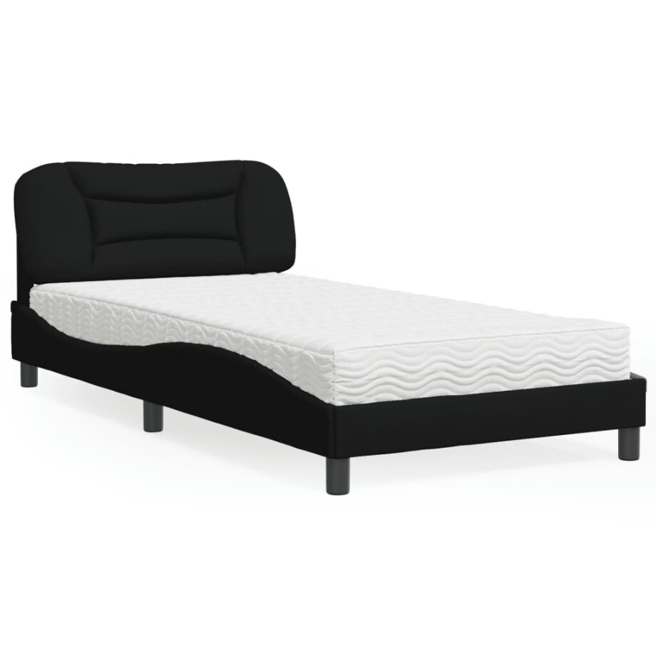 vidaXL Bed met matras "Hvar" stof zwart 100x200 cm vidaXL Bed met matras "Hvar" stof zwart 100x200 cm afbeelding 1