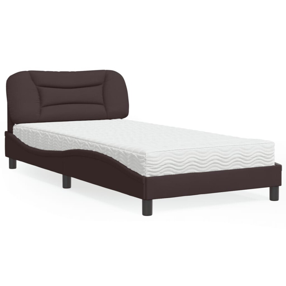 vidaXL Bed met matras "Hvar" stof donkerbruin 100x200 cm vidaXL Bed met matras "Hvar" stof donkerbruin 100x200 cm afbeelding 1