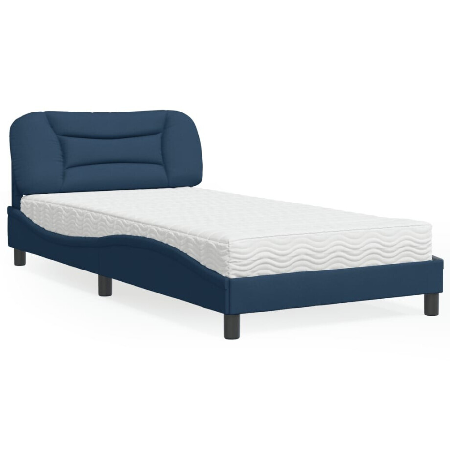 vidaXL Bed met matras "Hvar" stof blauw 100x200 cm afbeelding 1