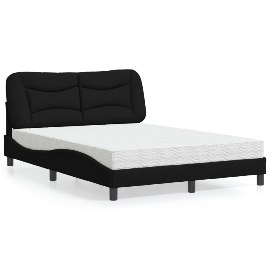 vidaXL Bed met matras "Hvar" stof zwart 140x190 cm afbeelding 1
