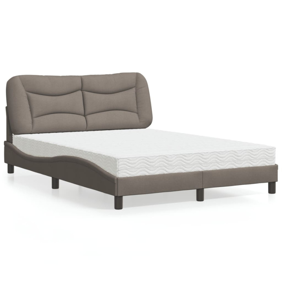 vidaXL Bed met matras "Hvar" stof taupe 140x190 cm afbeelding 1