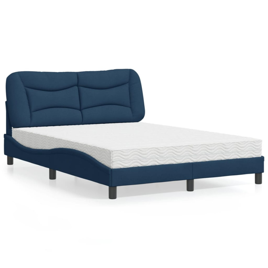 vidaXL Bed met matras stof blauw 140x200 cm afbeelding 1