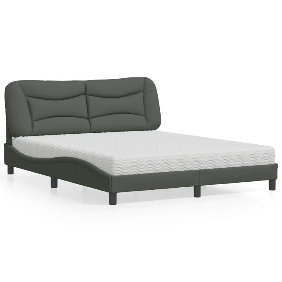 vidaXL Bed met matras "Hvar" stof donkergrijs 160x200 cm afbeelding 1