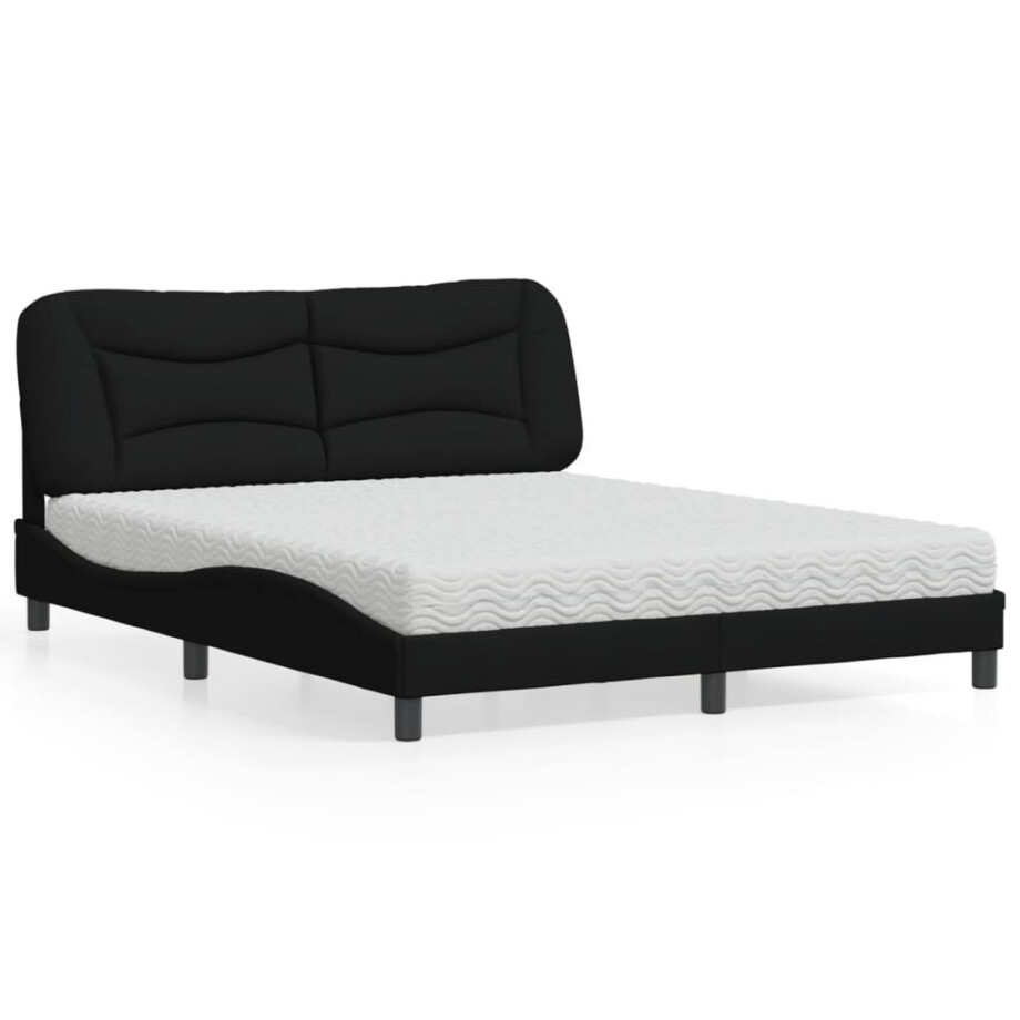 vidaXL Bed met matras "Hvar" stof zwart 160x200 cm afbeelding 1