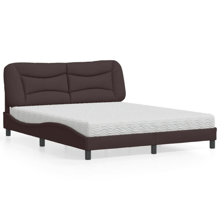 vidaXL Bed met matras "Hvar" stof donkerbruin 160x200 cm vidaXL Bed met matras "Hvar" stof donkerbruin 160x200 cm afbeelding 1