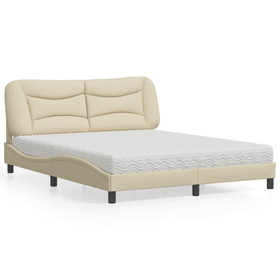 vidaXL Bed met matras "Hvar" stof crèmekleurig 160x200 cm vidaXL Bed met matras "Hvar" stof crèmekleurig 160x200 cm afbeelding 1