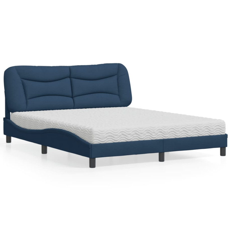 vidaXL Bed met matras stof blauw 160x200 cm afbeelding 1