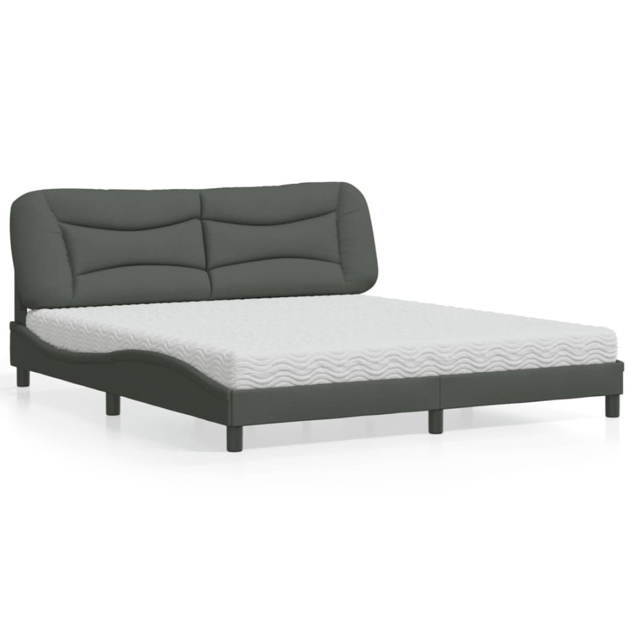 vidaXL Bed met matras "Hvar" stof donkergrijs 180x200 cm afbeelding 1