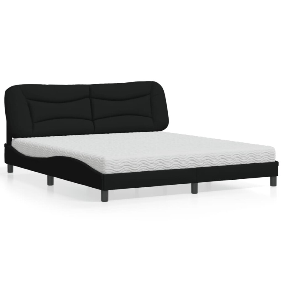 vidaXL Bed met matras "Hvar" stof zwart 180x200 cm afbeelding 1