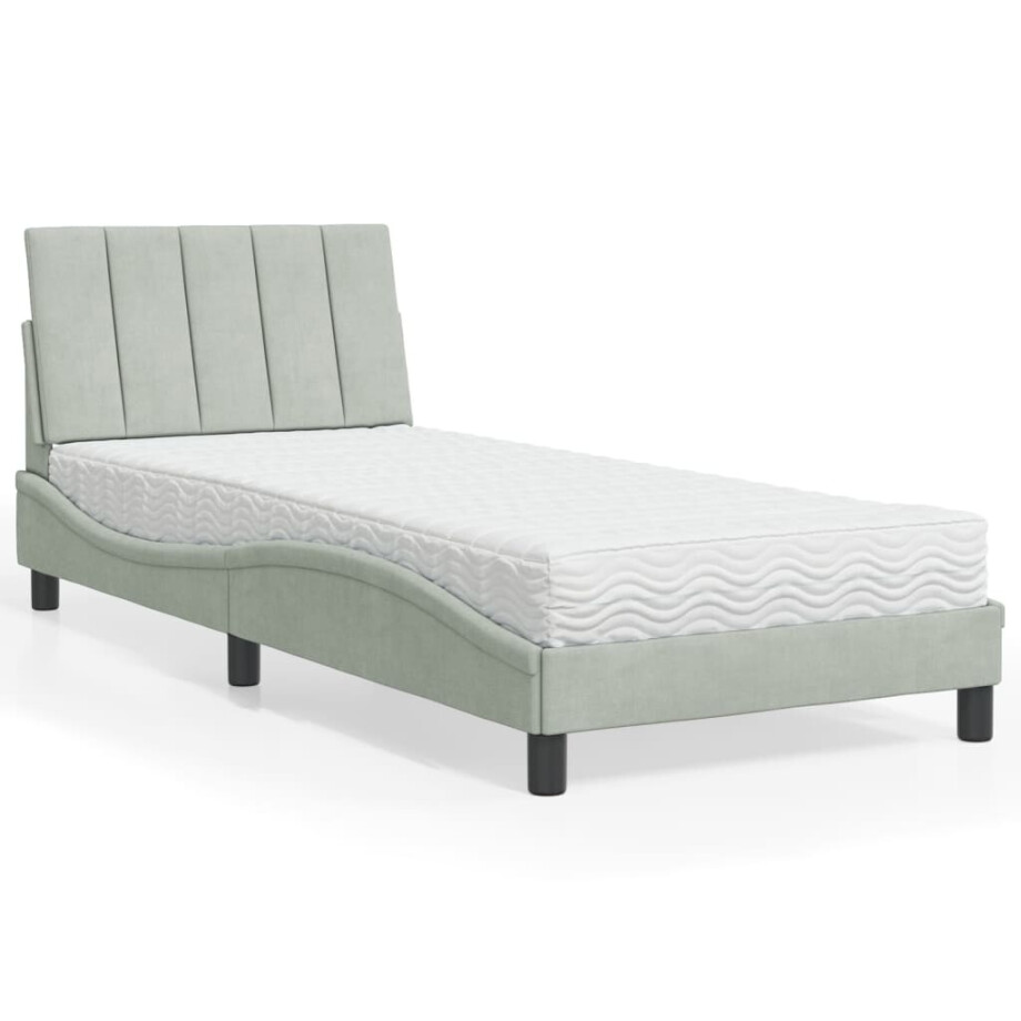 vidaXL Bed met matras "Hanko" fluweel lichtgrijs 80x200 cm afbeelding 1