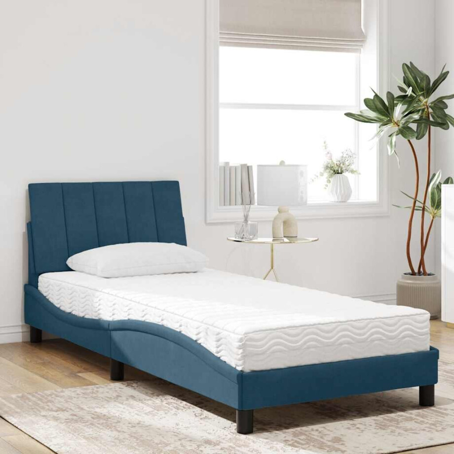 vidaXL Bed met matras "Hanko" fluweel blauw 80x200 cm afbeelding 1