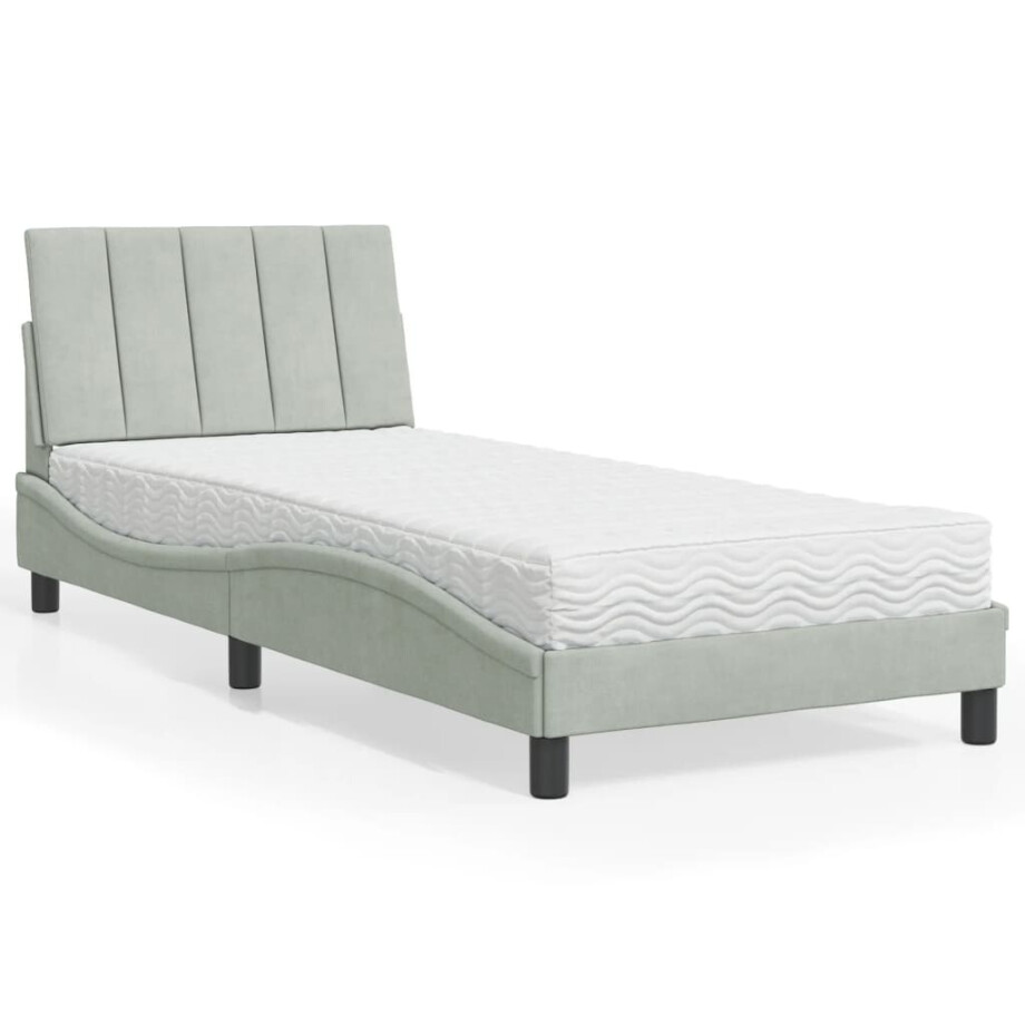 vidaXL Bed met matras "Hanko" fluweel lichtgrijs 90x190 cm afbeelding 1