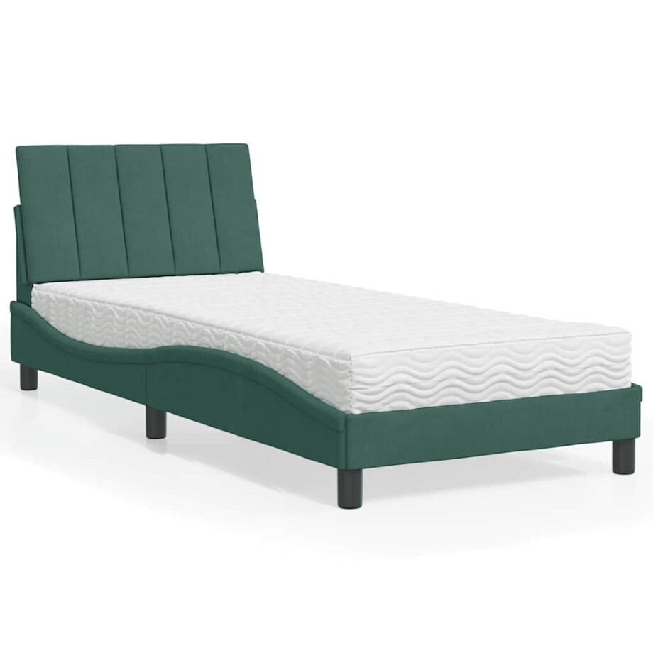 vidaXL Bed met matras "Hanko" fluweel donkergroen 90x190 cm vidaXL Bed met matras "Hanko" fluweel donkergroen 90x190 cm afbeelding 1