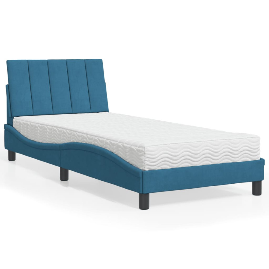 vidaXL Bed met matras "Hanko" fluweel blauw 90x190 cm afbeelding 1