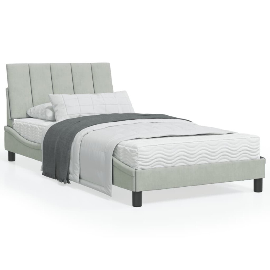 vidaXL Bed met matras "Hanko" fluweel lichtgrijs 100x200 cm afbeelding 1