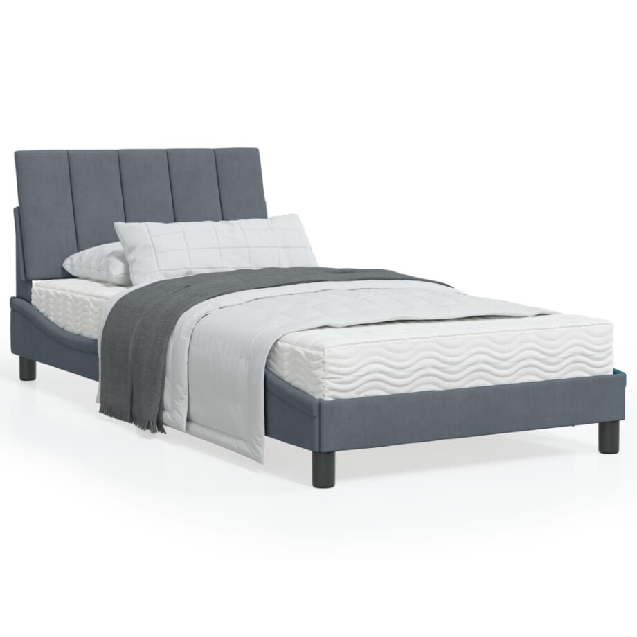 vidaXL Bed met matras "Hanko" fluweel donkergrijs 100x200 cm vidaXL Bed met matras "Hanko" fluweel donkergrijs 100x200 cm afbeelding 1