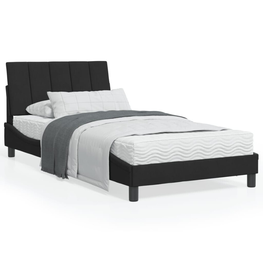vidaXL Bed met matras "Hanko" fluweel zwart 100x200 cm afbeelding 1
