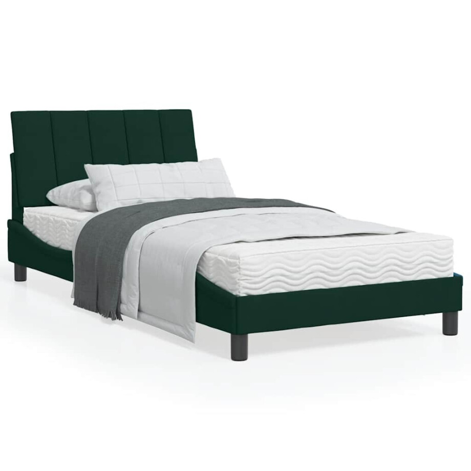 vidaXL Bed met matras "Hanko" fluweel donkergroen 100x200 cm vidaXL Bed met matras "Hanko" fluweel donkergroen 100x200 cm afbeelding 1