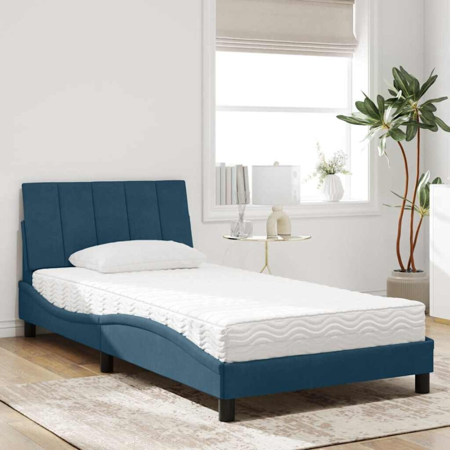 vidaXL Bed met matras "Hanko" fluweel blauw 100x200 cm afbeelding 1
