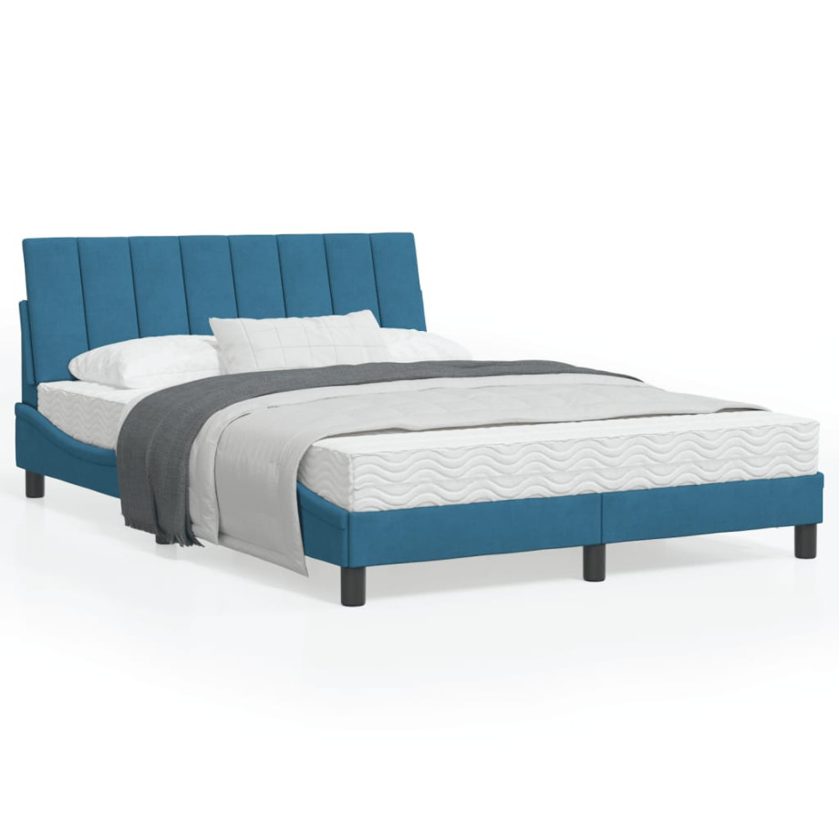 vidaXL Bed met matras fluweel blauw 120x200 cm afbeelding 1