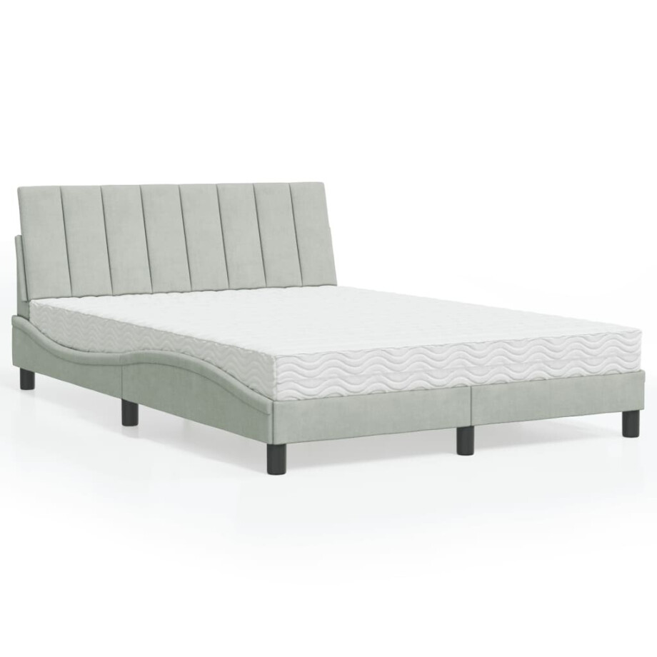 vidaXL Bed met matras "Hanko" fluweel lichtgrijs 140x190 cm vidaXL Bed met matras "Hanko" fluweel lichtgrijs 140x190 cm afbeelding 1