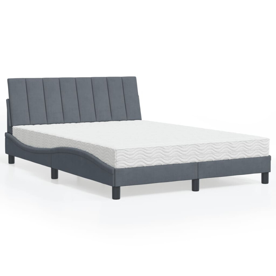 vidaXL Bed met matras "Hanko" fluweel donkergrijs 140x190 cm vidaXL Bed met matras "Hanko" fluweel donkergrijs 140x190 cm afbeelding 1