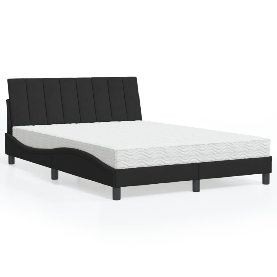 vidaXL Bed met matras "Hanko" fluweel zwart 140x190 cm afbeelding 1