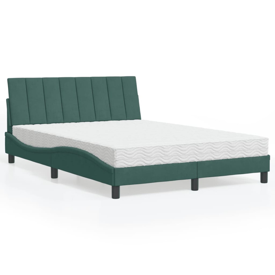 vidaXL Bed met matras "Hanko" fluweel donkergroen 140x190 cm afbeelding 1