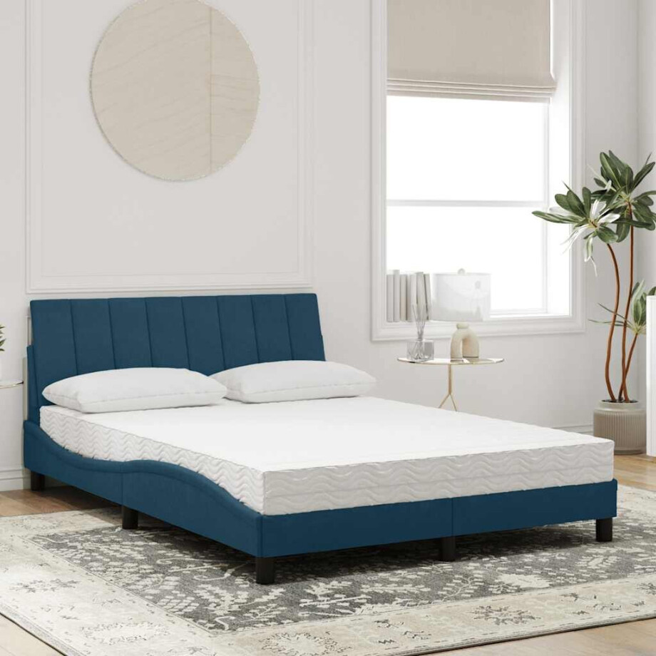 vidaXL Bed met matras "Hanko" fluweel blauw 140x190 cm vidaXL Bed met matras "Hanko" fluweel blauw 140x190 cm afbeelding 1