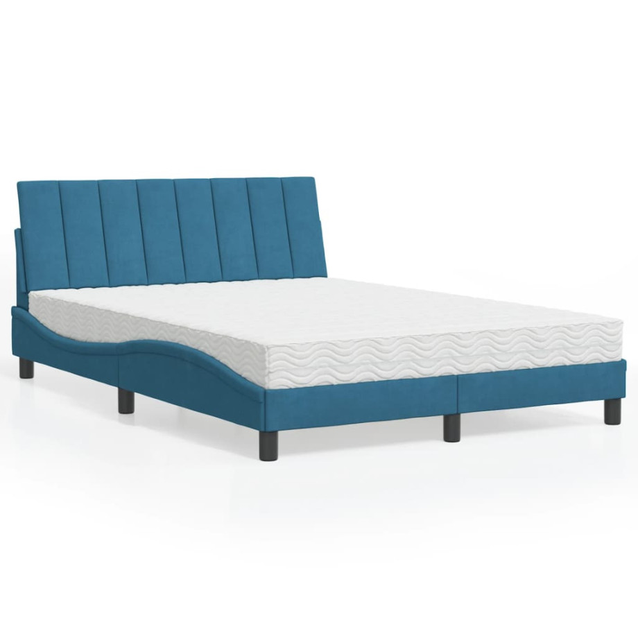 vidaXL Bed met matras fluweel blauw 140x200 cm afbeelding 1