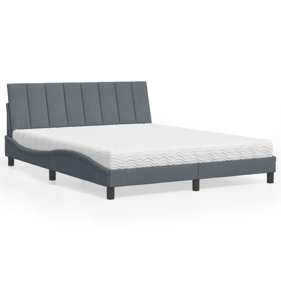 vidaXL Bed met matras "Hanko" fluweel donkergrijs 160x200 cm afbeelding 1