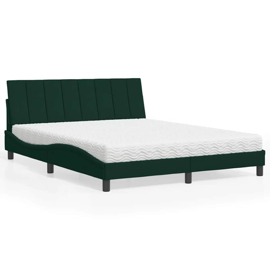 vidaXL Bed met matras "Hanko" fluweel donkergroen 160x200 cm afbeelding 1
