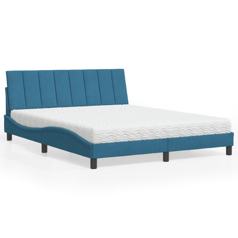 vidaXL Bed met matras fluweel blauw 160x200 cm afbeelding 1