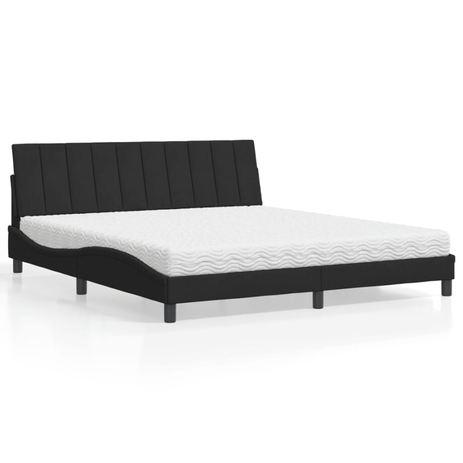 vidaXL Bed met matras "Hanko" fluweel zwart 180x200 cm afbeelding 1