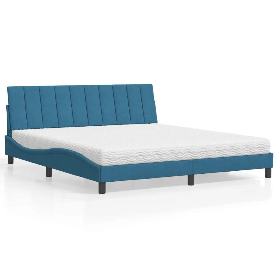 vidaXL Bed met matras fluweel blauw 180x200 cm afbeelding 1