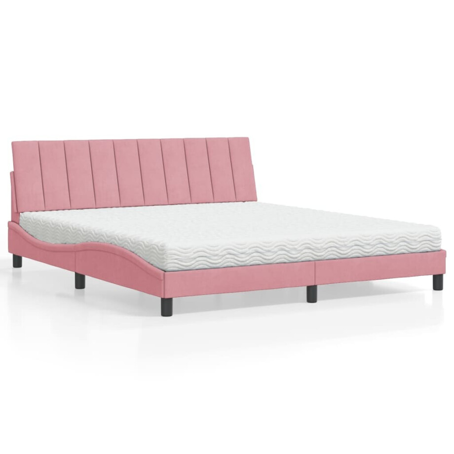 vidaXL Bed met matras "Hanko" fluweel roze 180x200 cm vidaXL Bed met matras "Hanko" fluweel roze 180x200 cm afbeelding 1