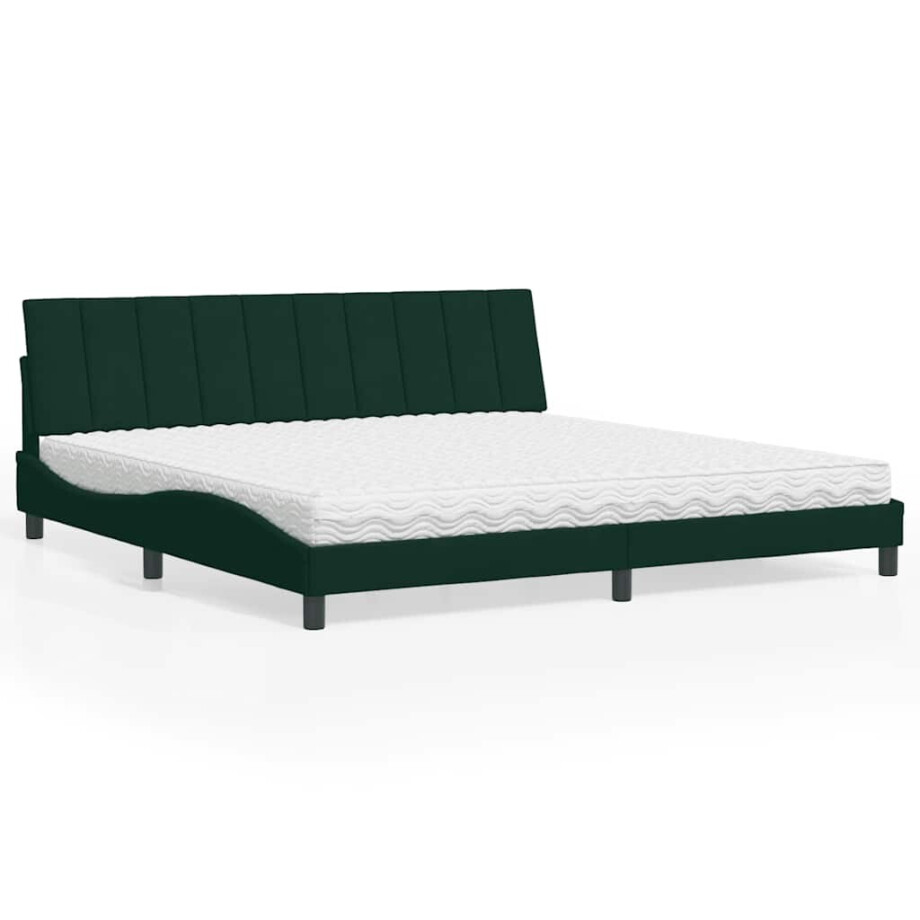 vidaXL Bed met matras "Hanko" fluweel donkergroen 200x200 cm afbeelding 1