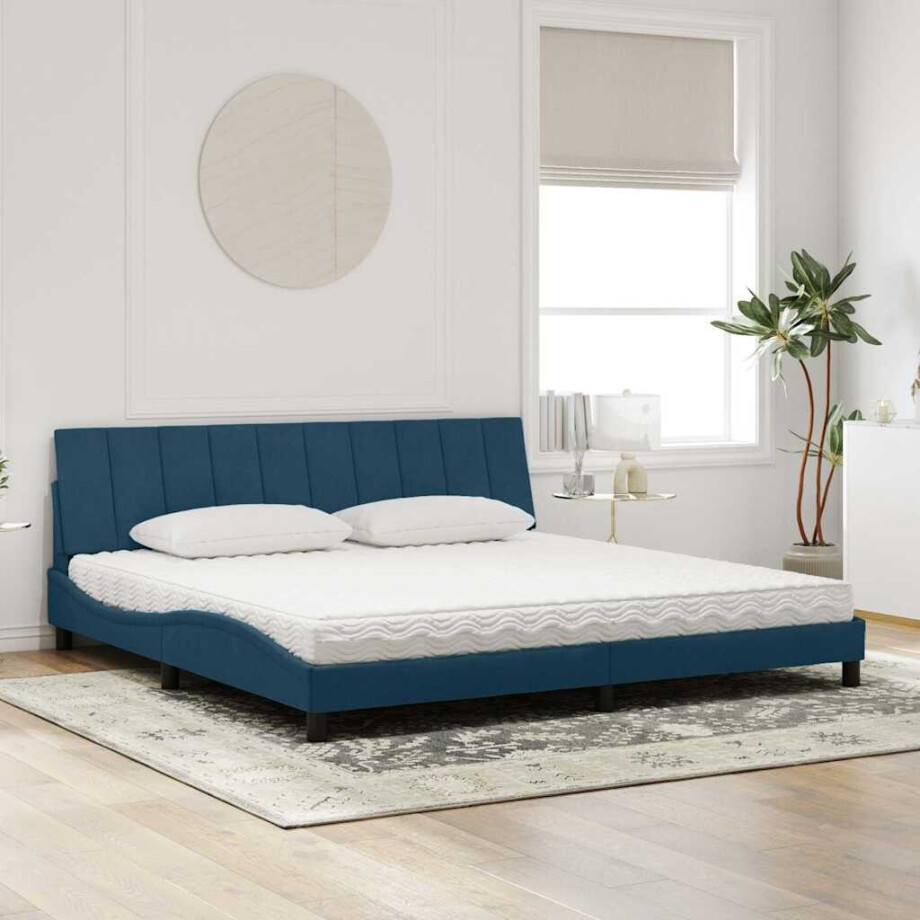 vidaXL Bed met matras "Hanko" fluweel blauw 200x200 cm afbeelding 1